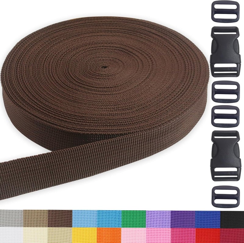 ZHFMLY ZHFMILY Coffee Straps with Buckle 1 inch, 20 Yards Polypropylene Webbing Straps Ribbon for Sewing, Seatbelt, Backpack Bag, DIY Crafts & Projects - Image 1
